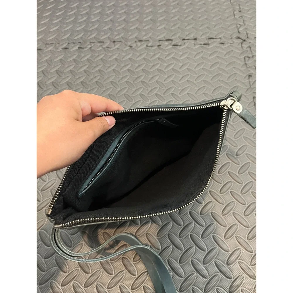 OPVS Clutch Bag Unisex OS Gray Blue Leather Distressed Minimalist Wristlet Pouch